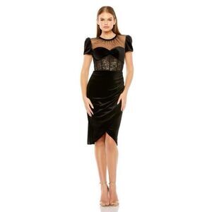 Mac Duggal 20742 Sheer Neck Tulip Hem Evening Dress NEW NWT